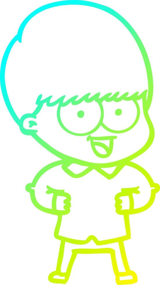 cold gradient line drawing happy cartoon boy vector