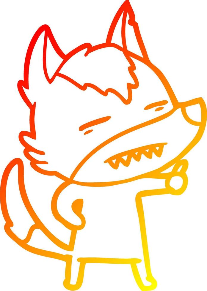 warm gradient line drawing cartoon wolf showing teeth vector