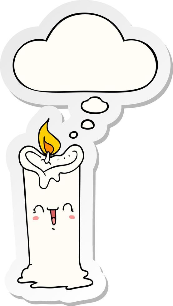 cartoon happy candle and thought bubble as a printed sticker vector