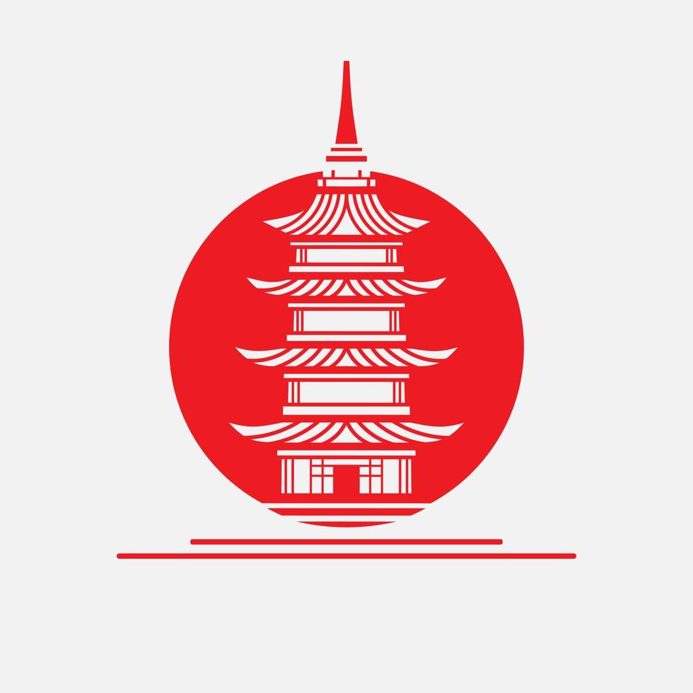 Japanese pagoda vector silhouette line pop art potrait logo colorful design. Abstract vector illustration. Isolated black background for t-shirt, poster, clothing.