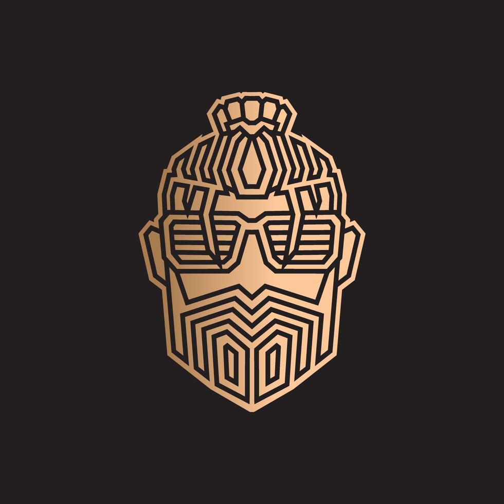 Undercut pompadour man logo line pop art potrait colorful design with dark background. Abstract vector illustration.