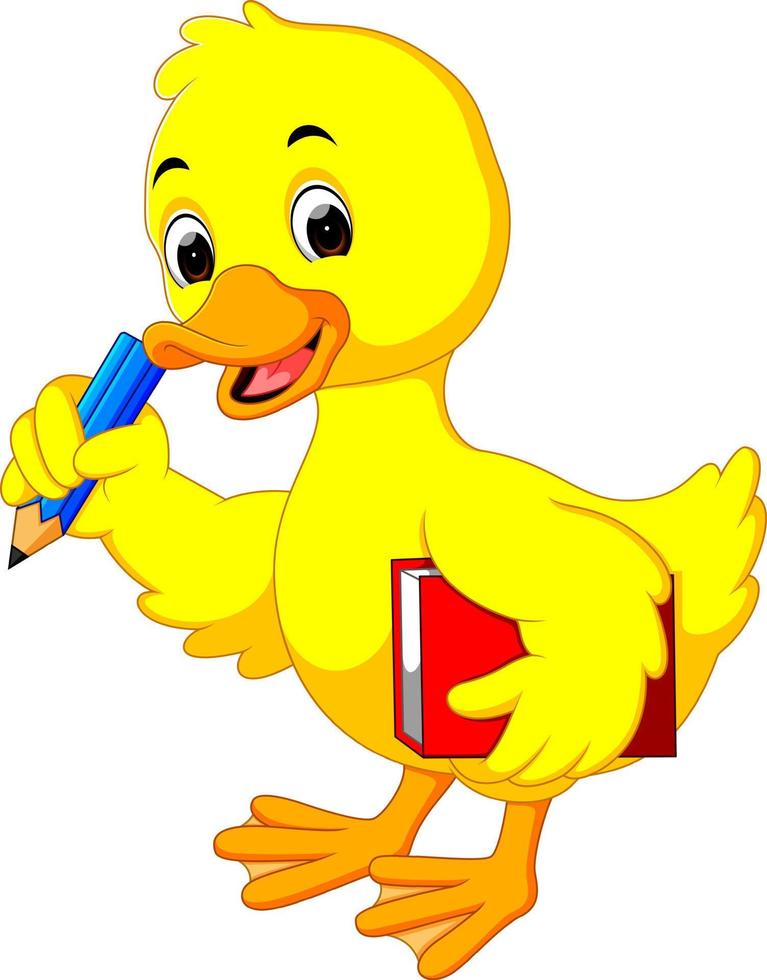 Cute duck carrying book and pencil vector