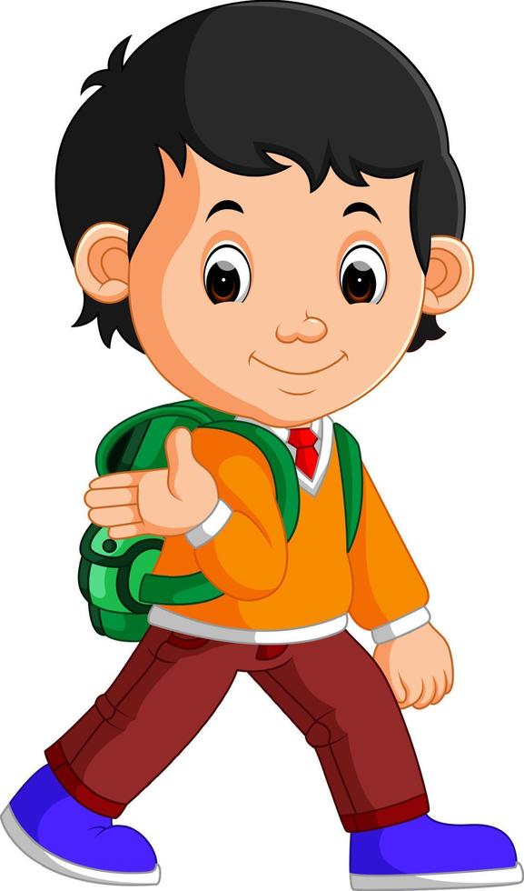 Cute boy on his way to school vector