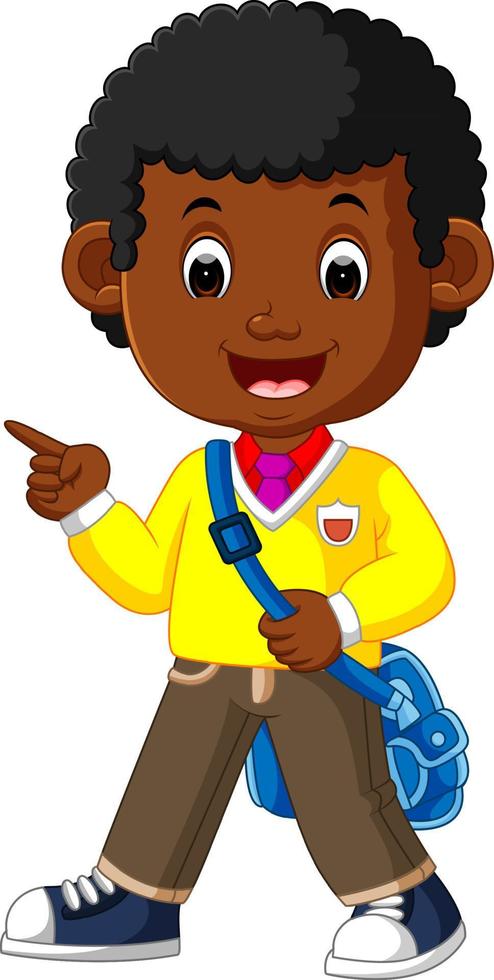 cute boy go to school cartoon vector