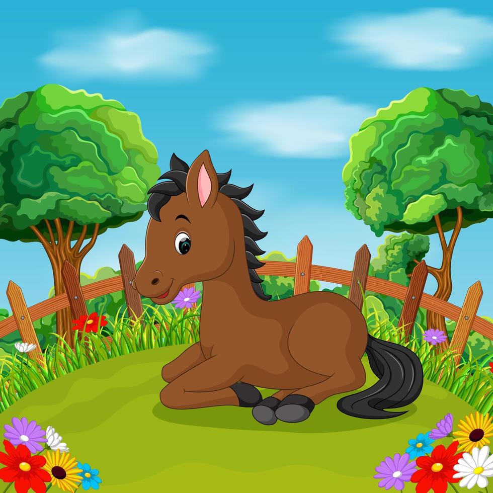 Cartoon happy horse smile in the farm vector