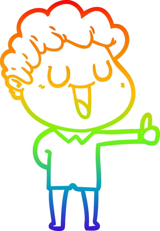 rainbow gradient line drawing laughing cartoon man giving thumbs up sign vector