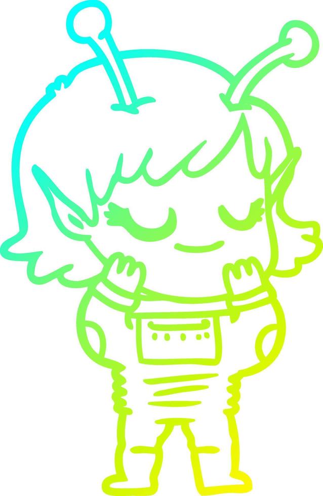 cold gradient line drawing smiling alien girl cartoon vector