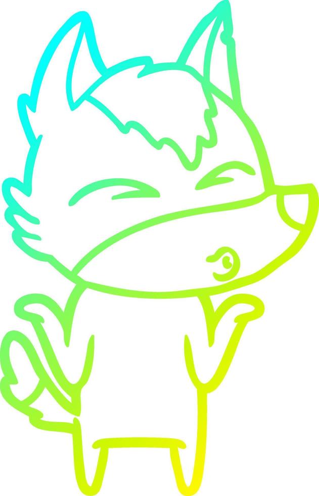 cold gradient line drawing cartoon wolf shrugging shoulders vector