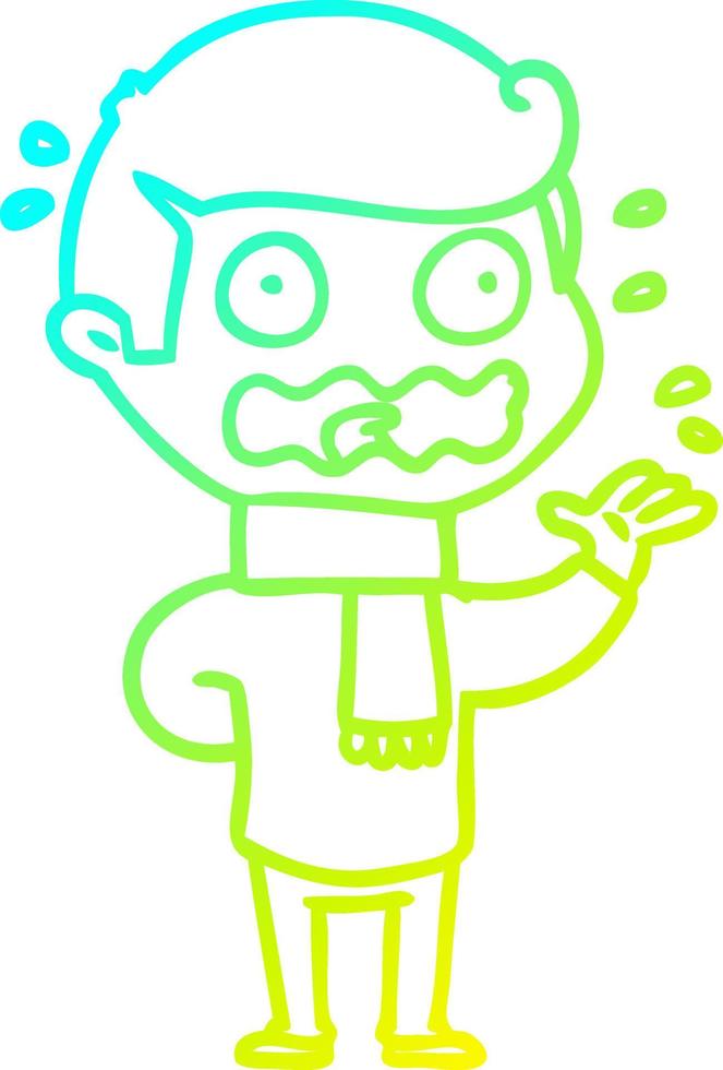 cold gradient line drawing cartoon man totally stressed out vector