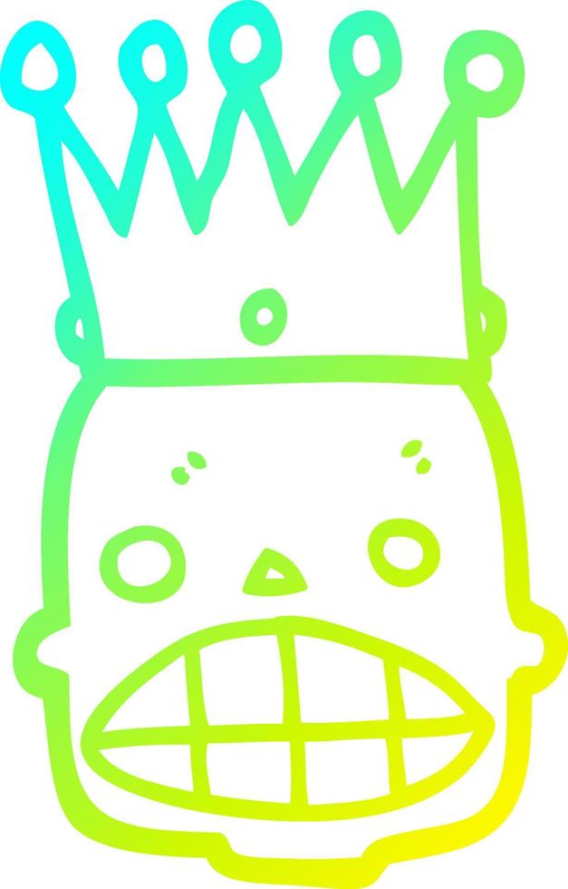 cold gradient line drawing cartoon spooky skull face with crown vector
