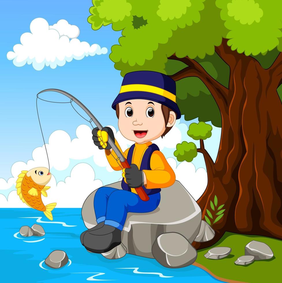 niño de dibujos animados de pesca 8665834 Vector en Vecteezy