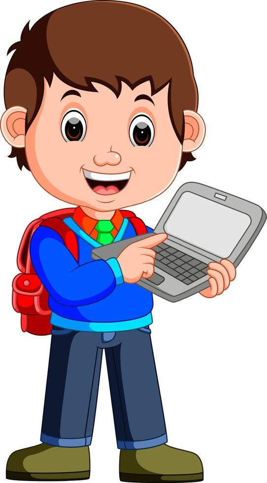 cartoon guy with tablet and notebook vector