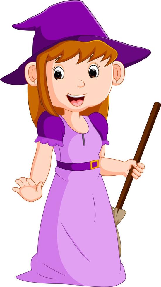 Cartoon witch holding broomstick vector