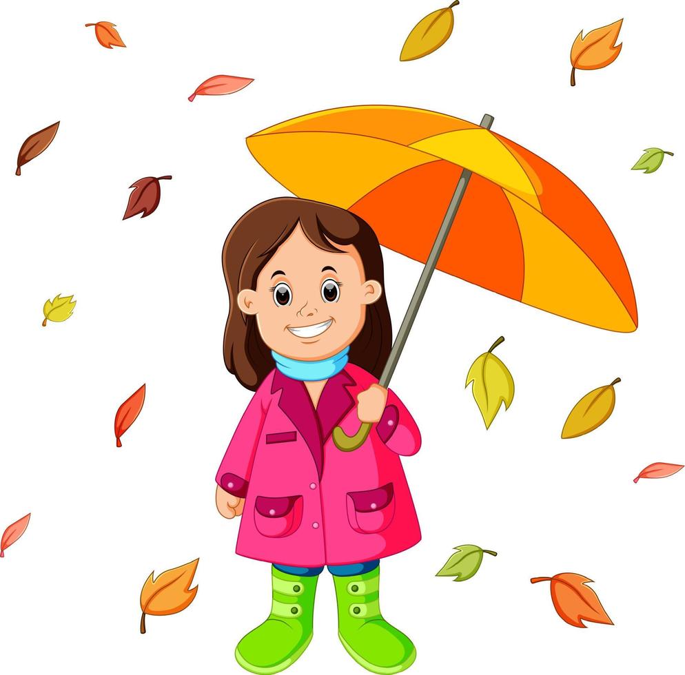 Happy girl under umbrella vector