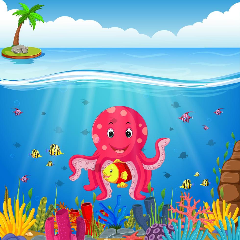 cute octopus under the sea vector