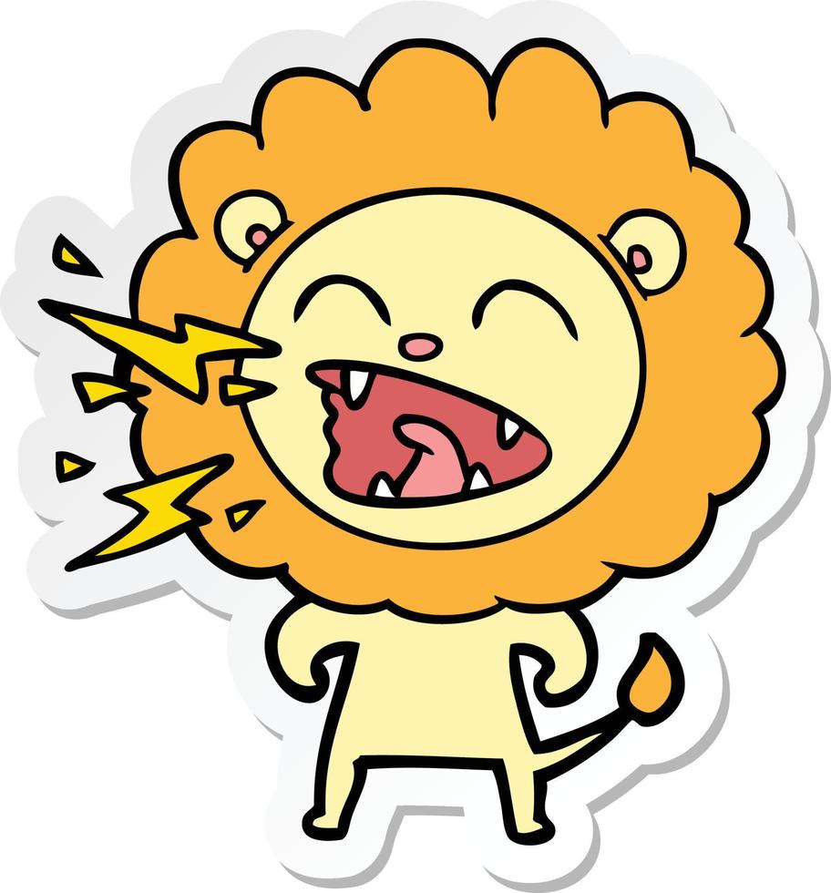 sticker of a cartoon roaring lion vector