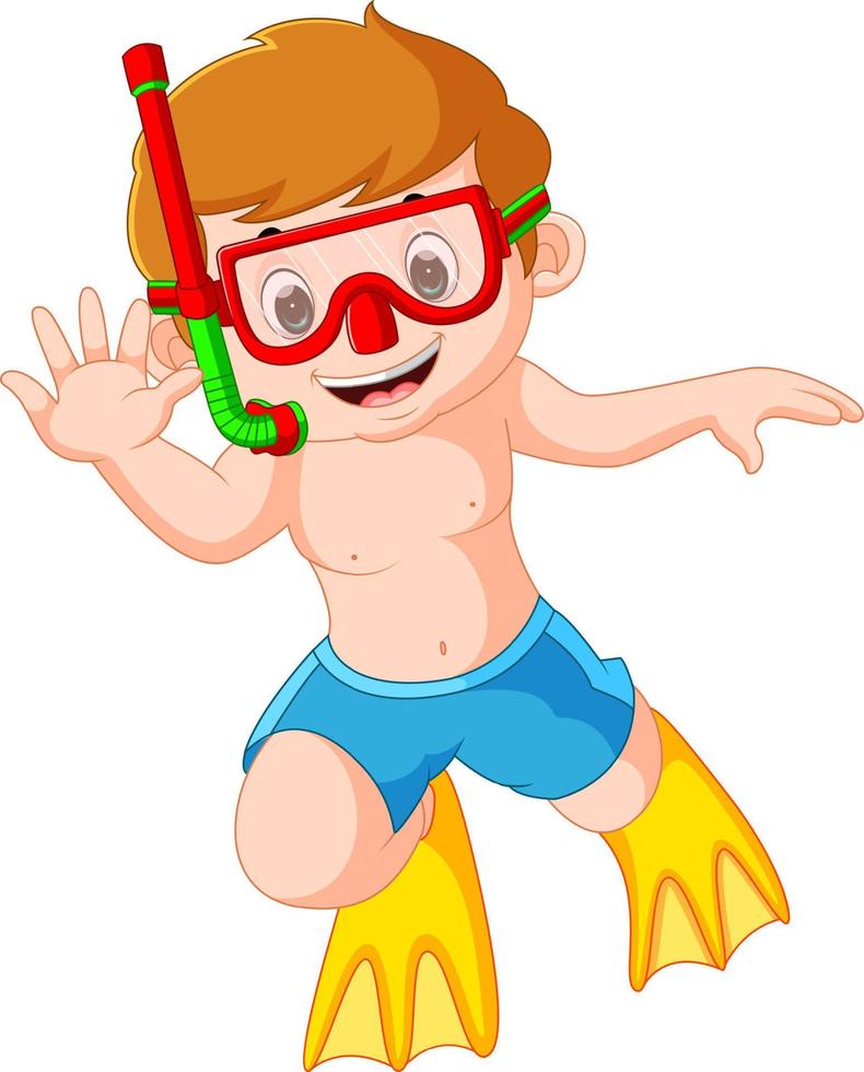 cute boy with snorkel and diving vector