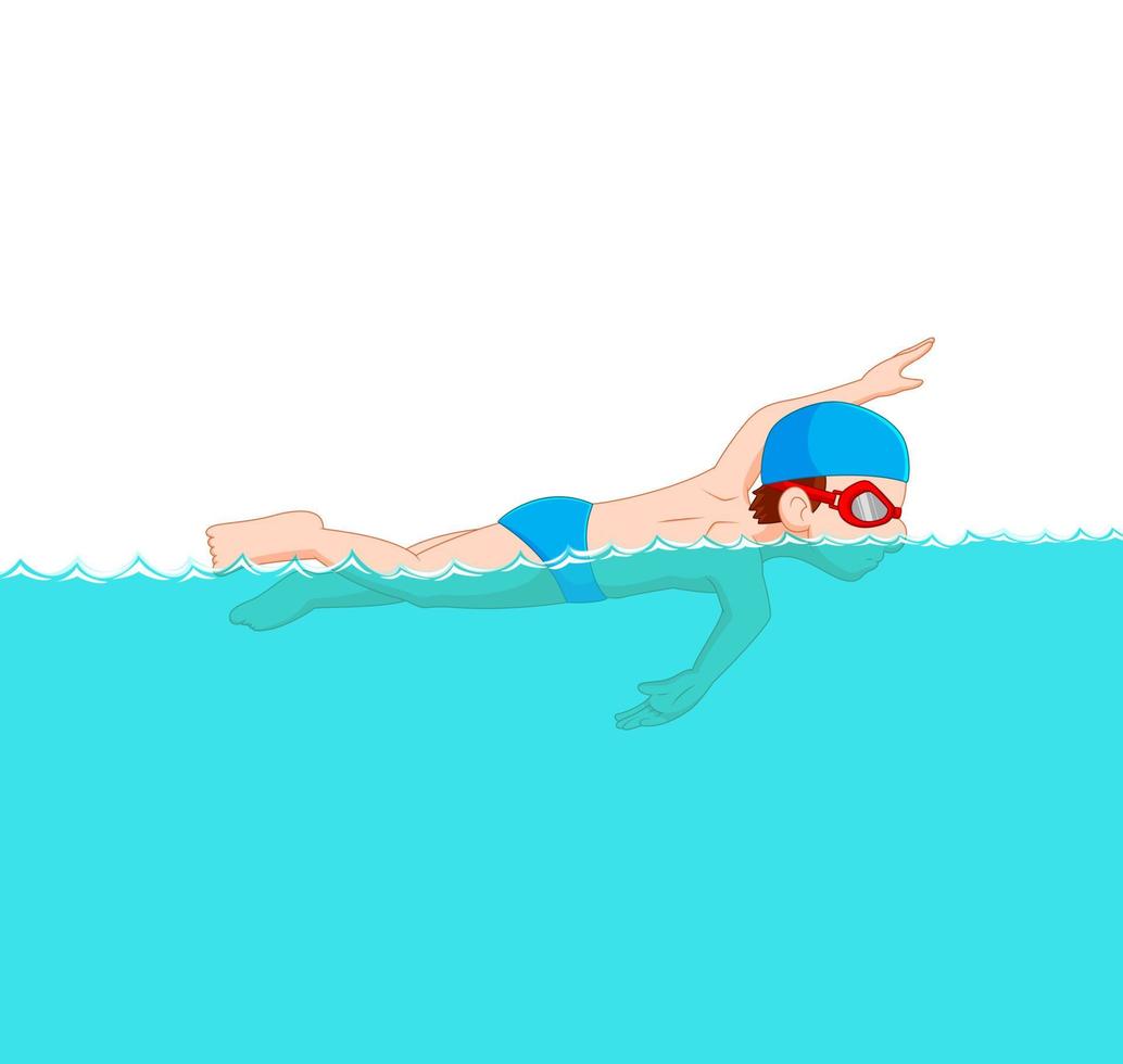 niño practica natación vector