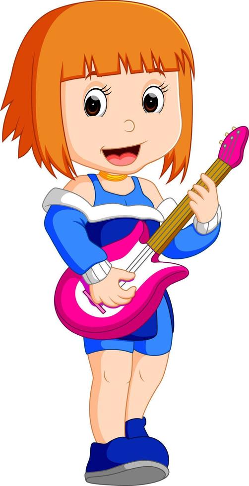 Cool rock star girl playing guitar vector