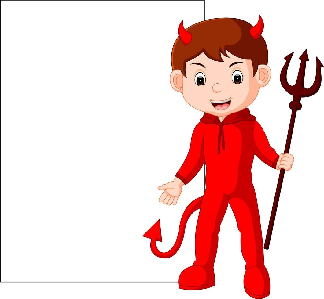 cute devil cartoon with blank sign vector