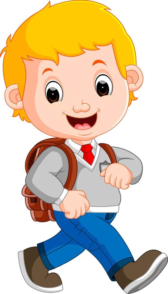 Cute boy on his way to school vector