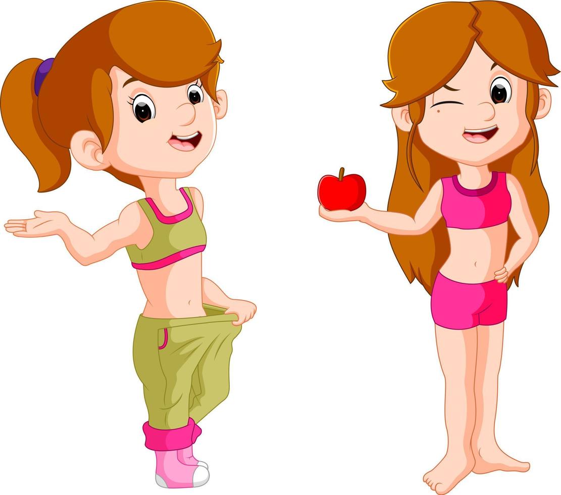 two girl diet holding apple vector