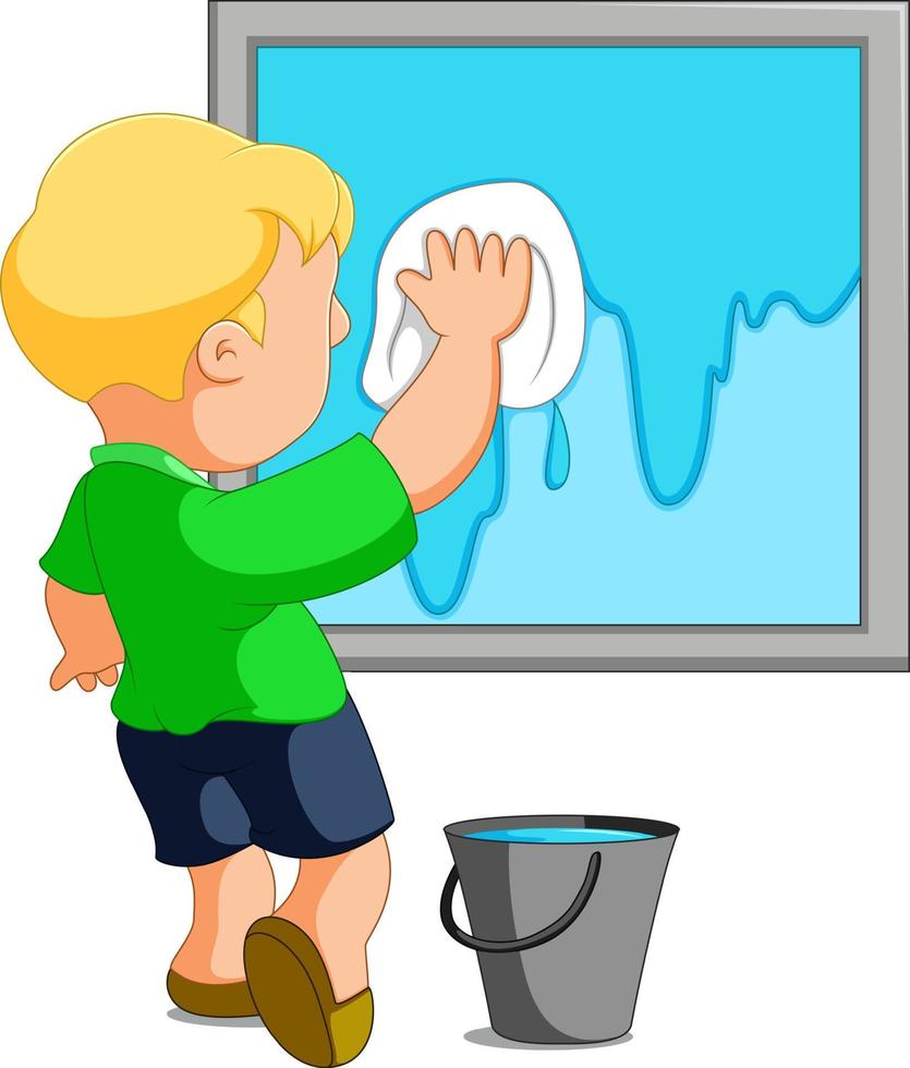 Child cleaning window vector