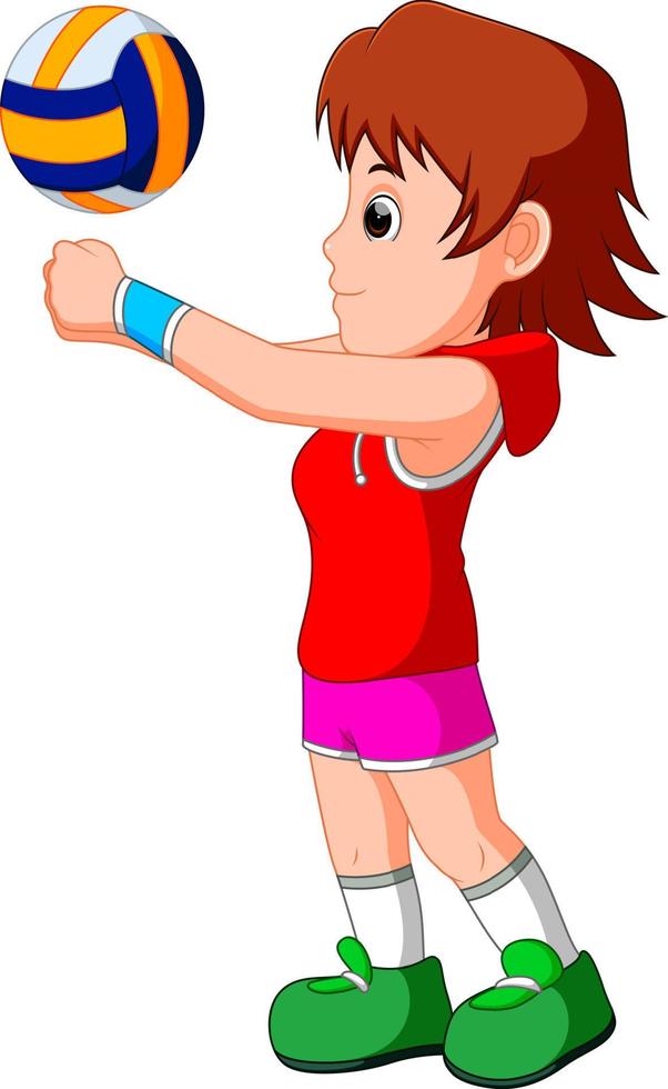 young girl volleyball player vector