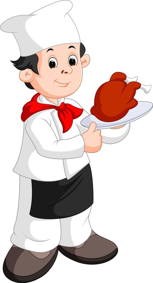 divertido, caricatura, chef, con, asado vector