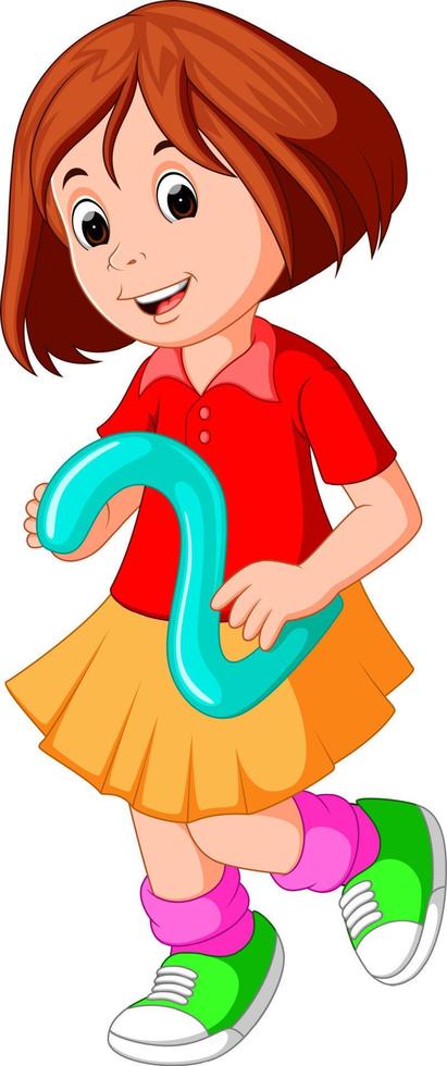 cute child holding balloon with number two vector