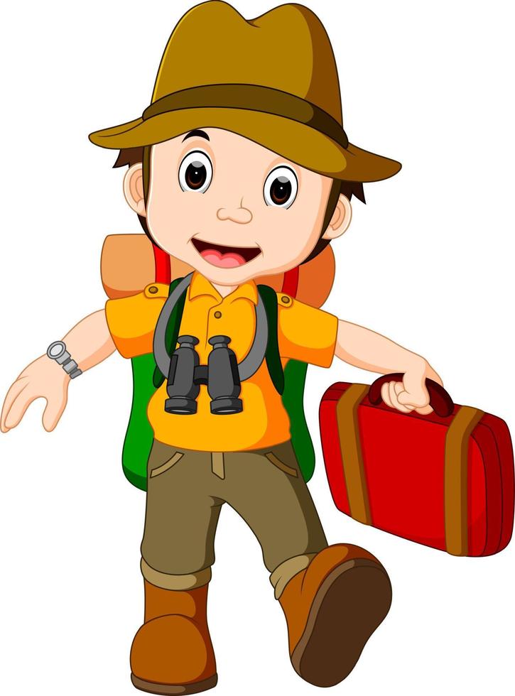 Cartoon traveler with a large backpack vector