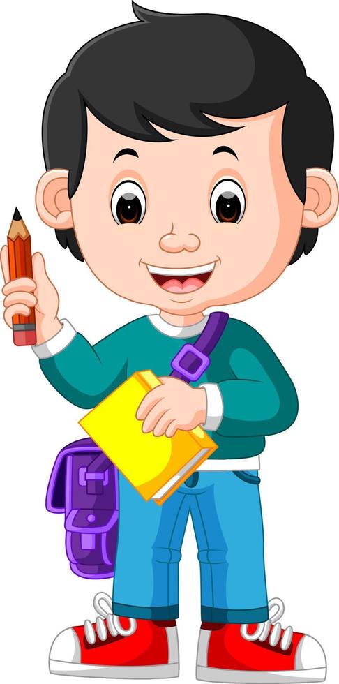 boy holding pencil vector