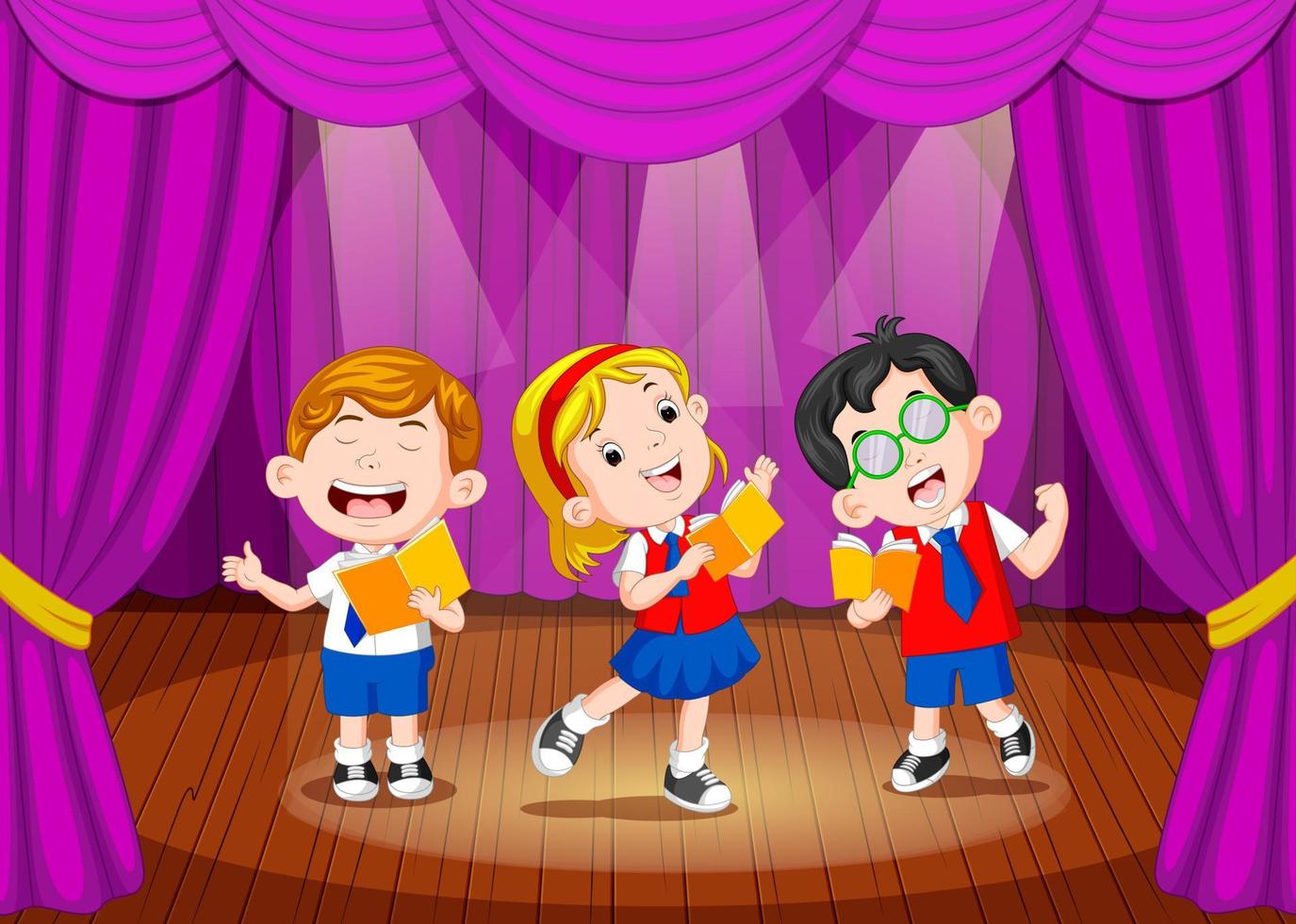 school children singing on the stage vector