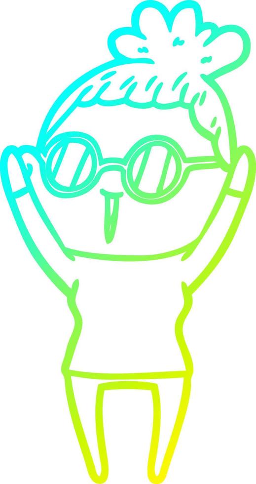 cold gradient line drawing cartoon woman wearing spectacles vector