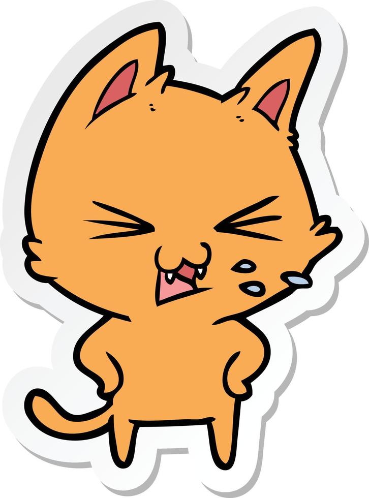 sticker of a cartoon cat hissing vector