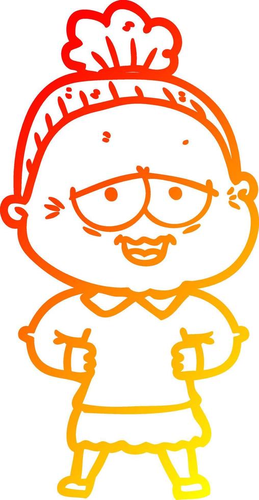 warm gradient line drawing cartoon happy old lady vector