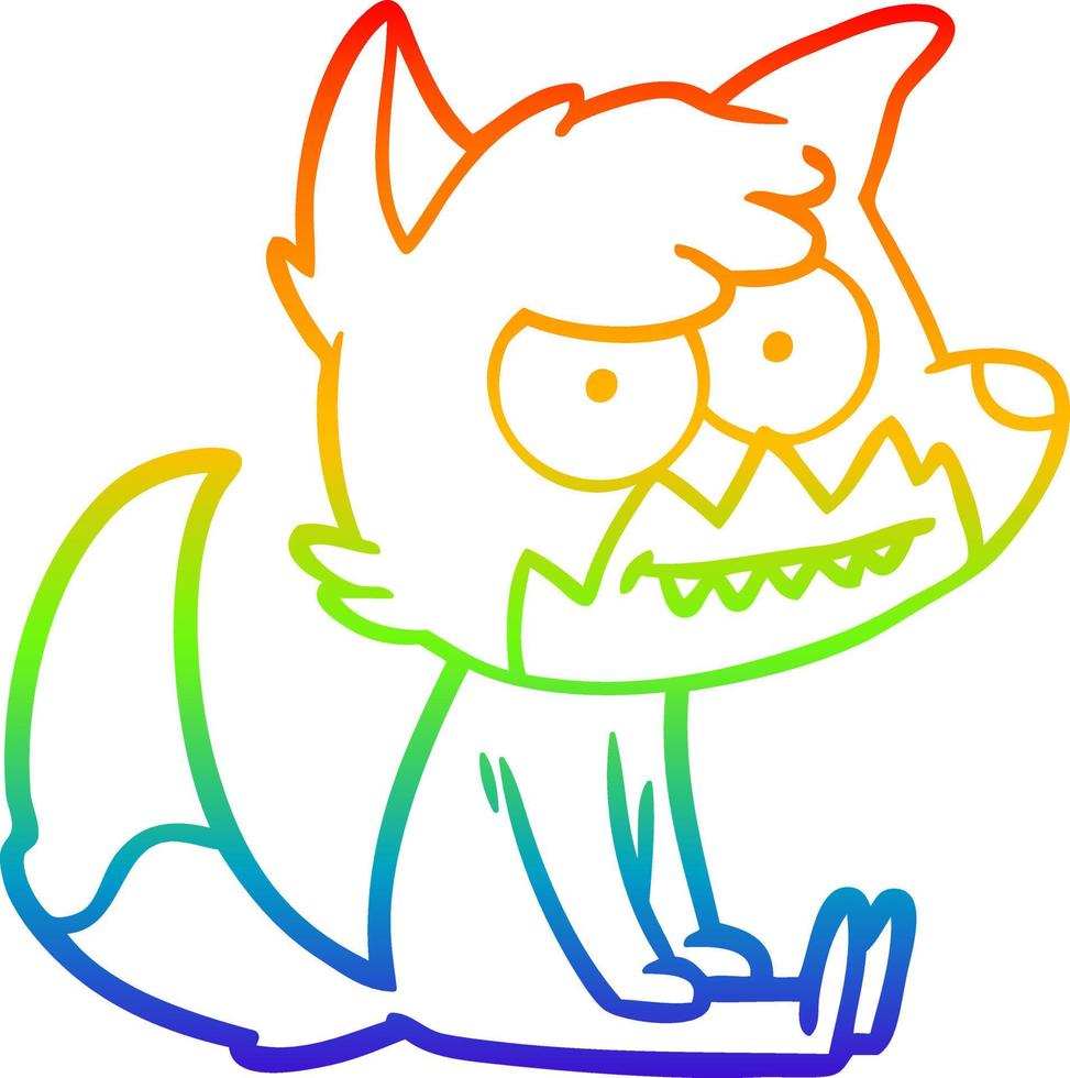 rainbow gradient line drawing cartoon grinning fox vector