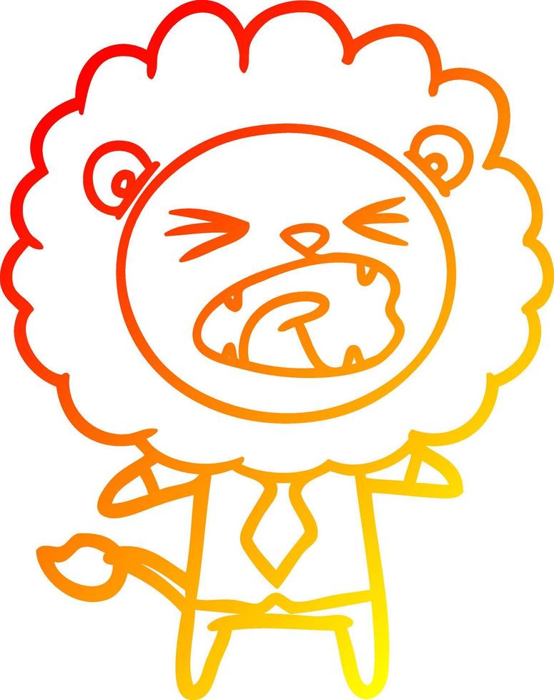 warm gradient line drawing cartoon lion in business clothes vector