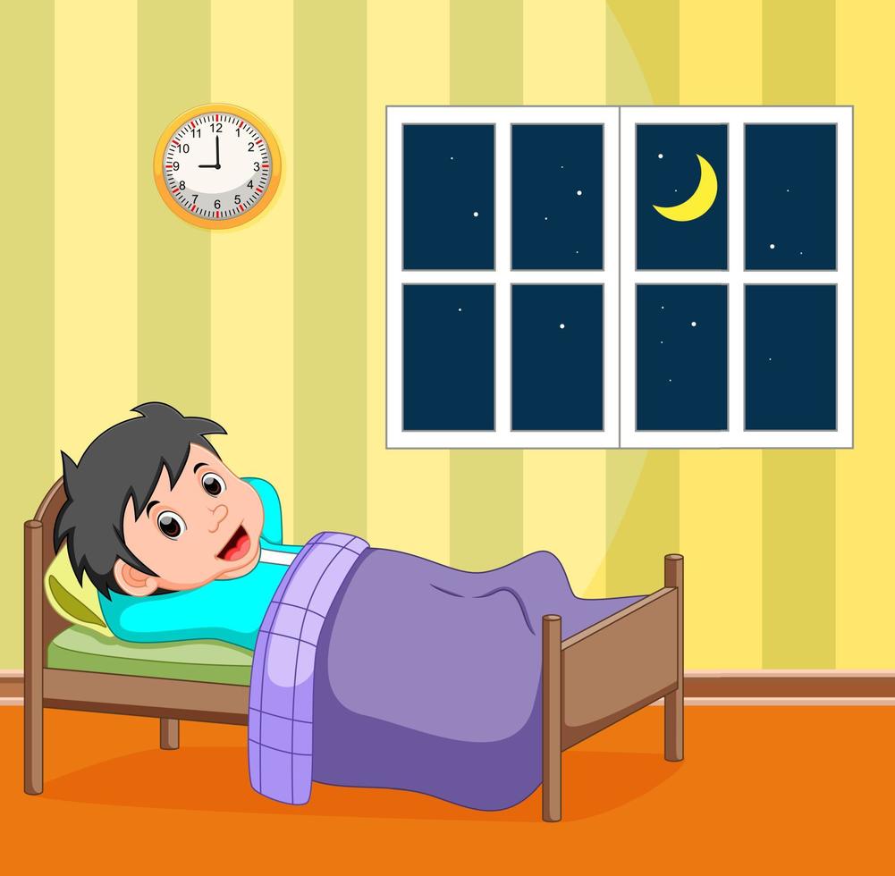 smile little boy sleeping in the bed vector