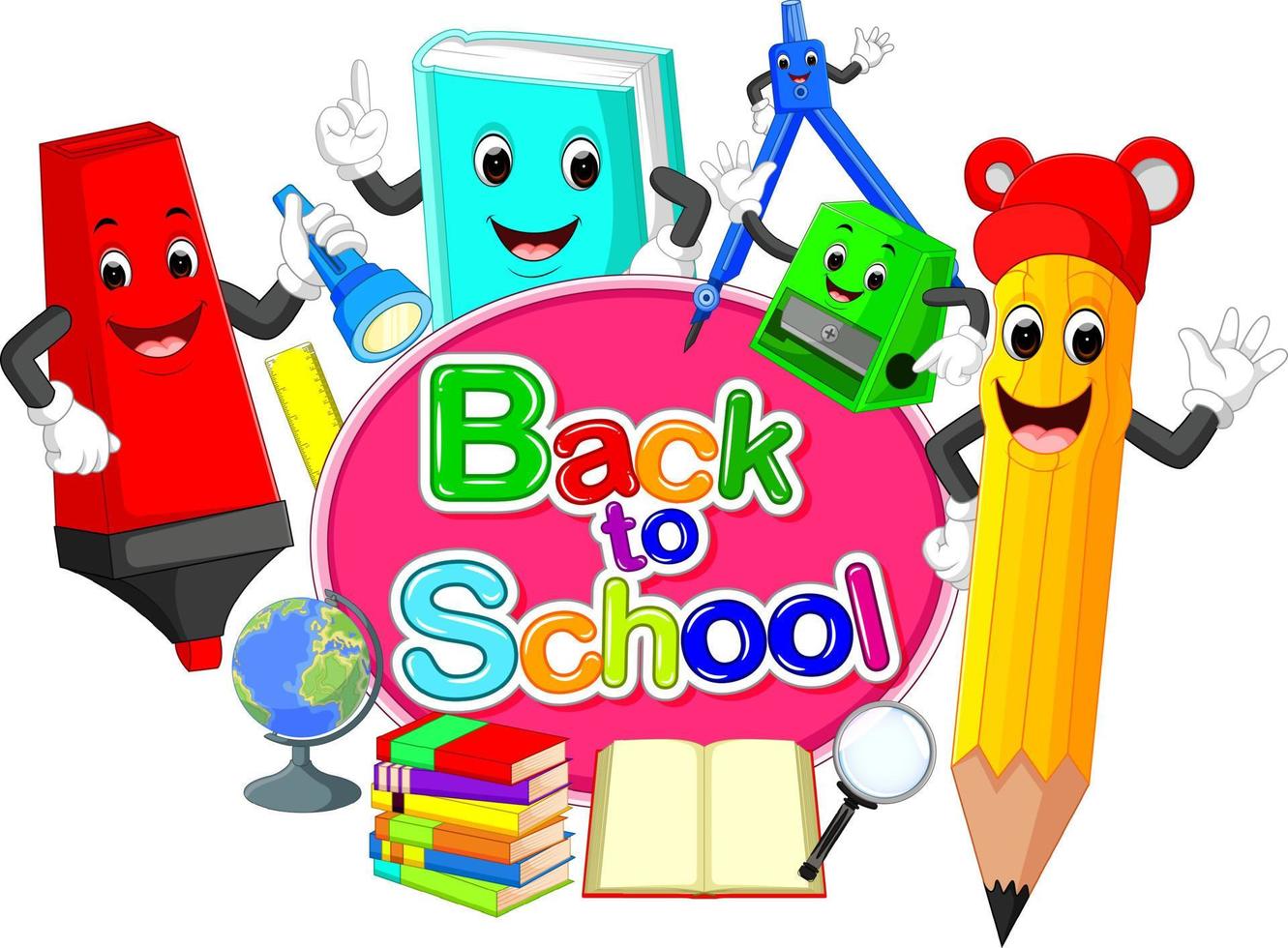 Back to School Title Texts with School Items in a Circle for Poster Design vector