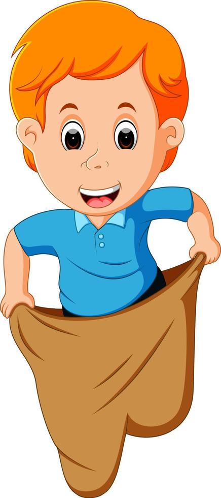 Boy playing jumping sack race vector