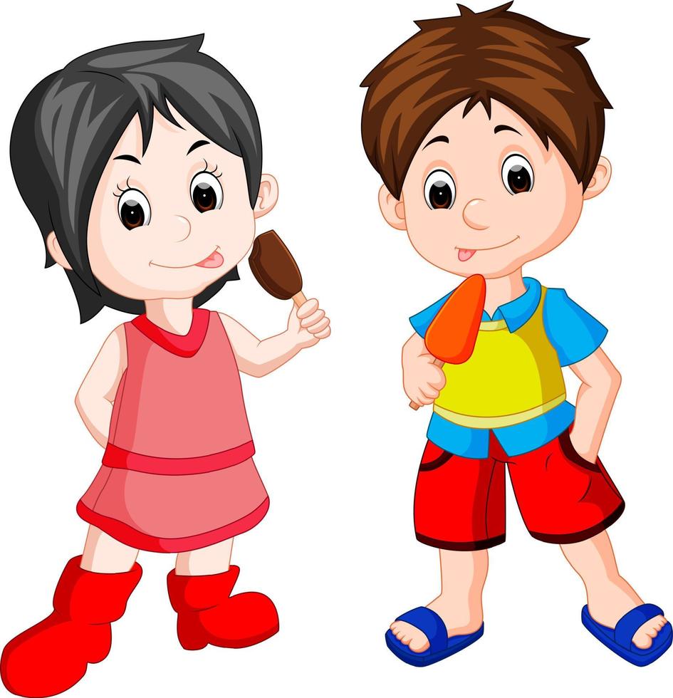 cute boy and girl eating ice cream vector