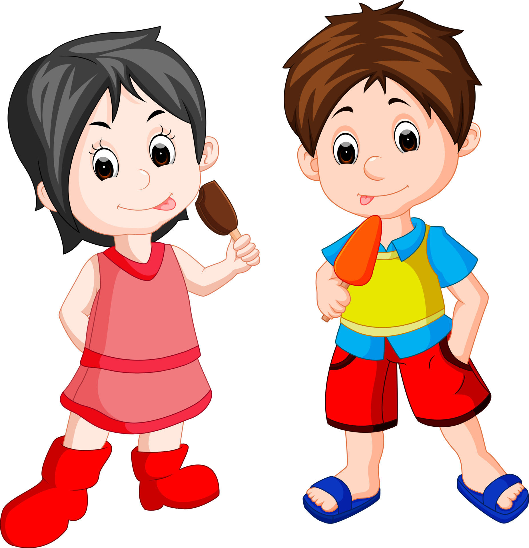 cute boy and girl eating ice cream 8666152 Vector Art at Vecteezy