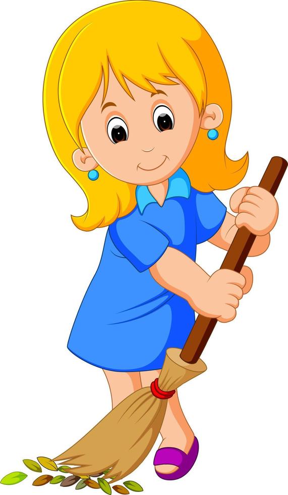 Young girl sweeping vector