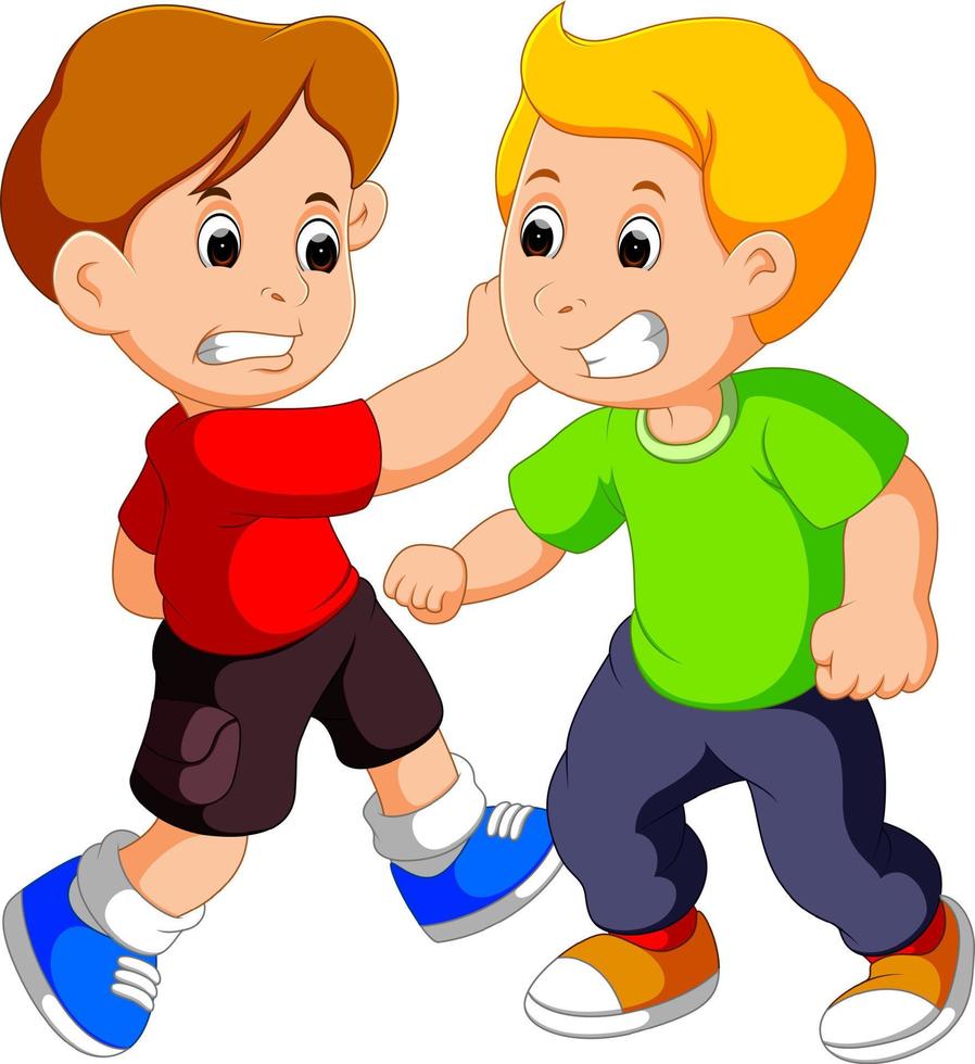 Two young boys fighting vector