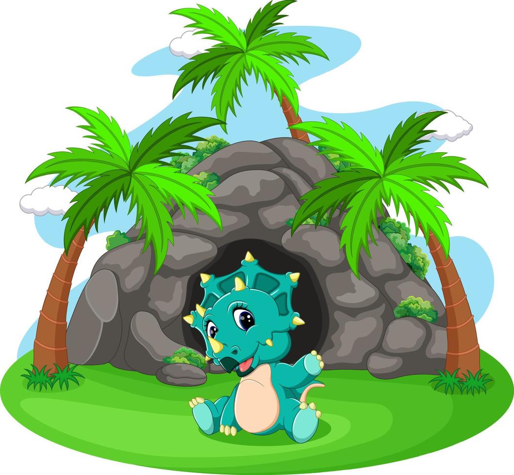 Dinosaur in front of the cave vector