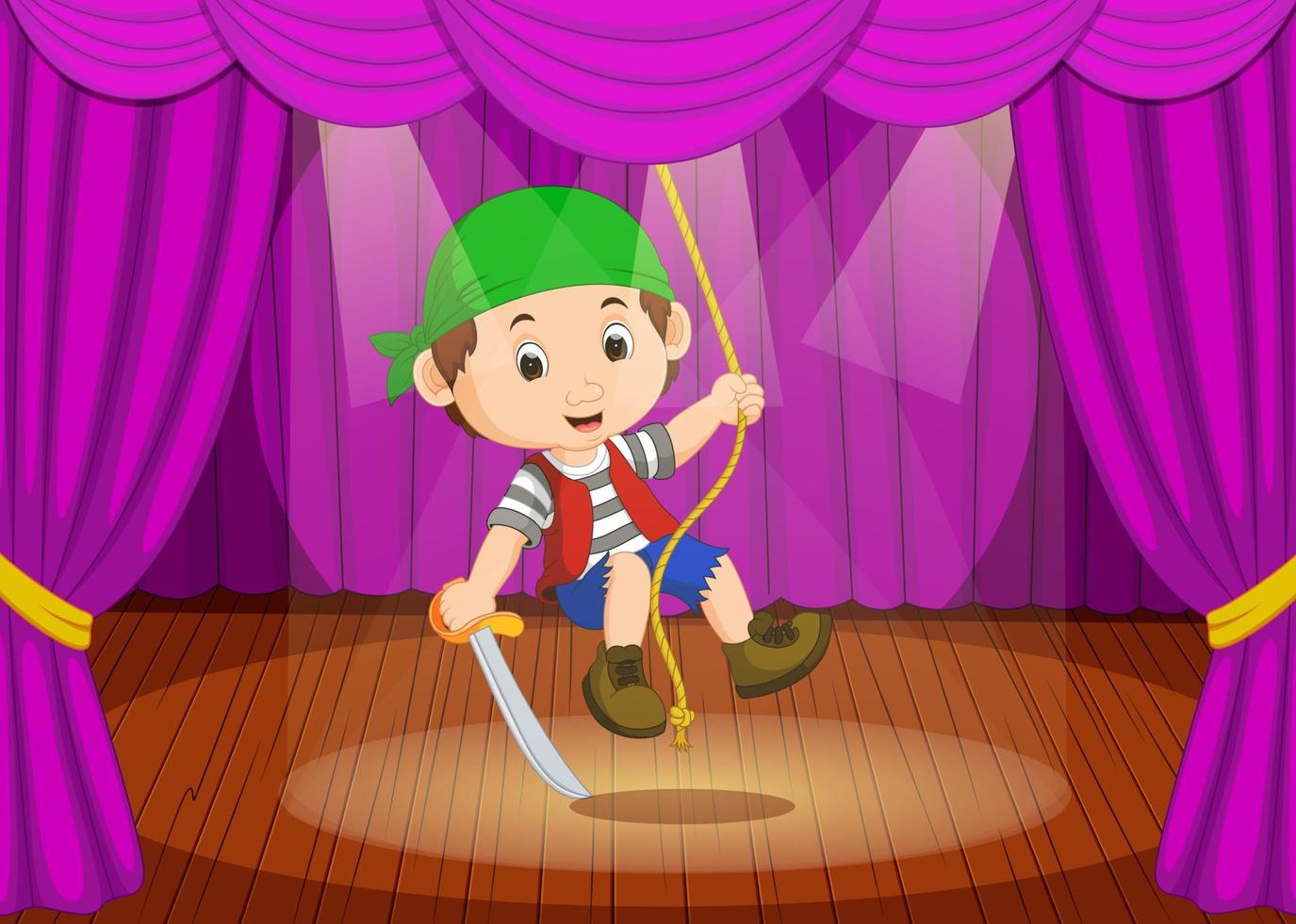 cute little boy wearing pirate costume on stage vector