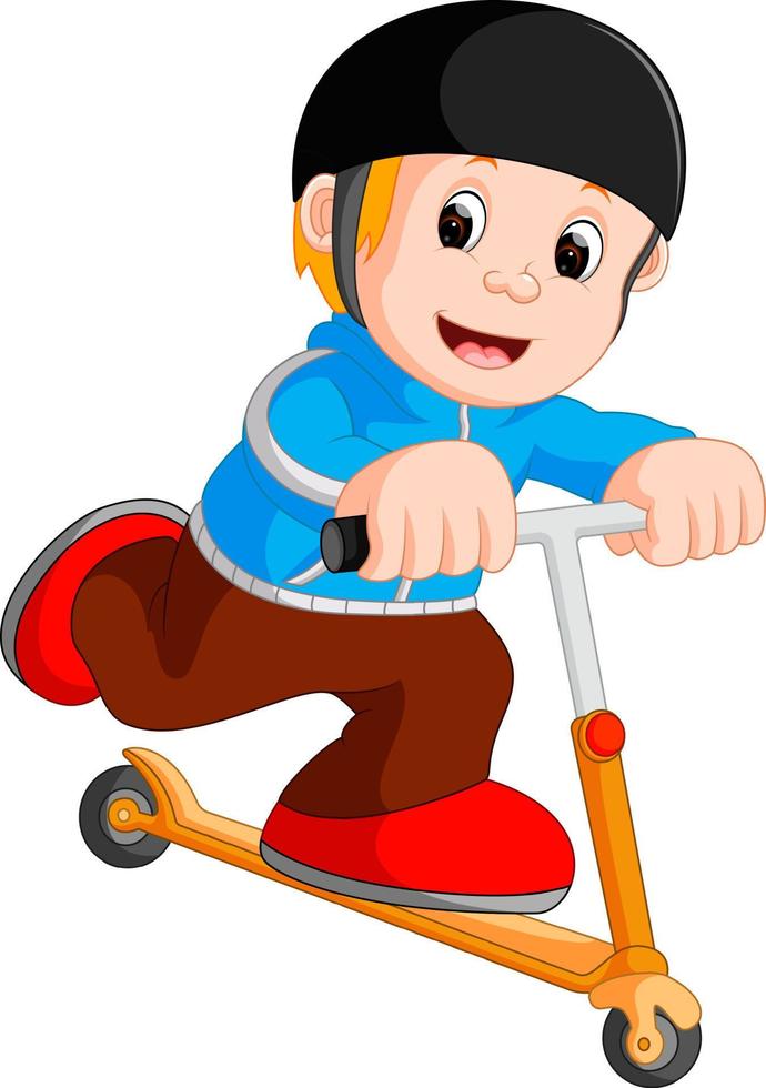 ilustración de un niño jugando a empujar una bicicleta vector