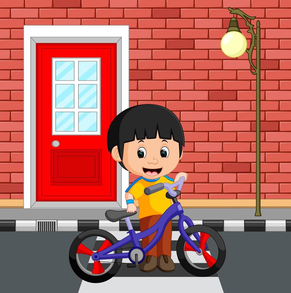 niño manejando bicicleta vector