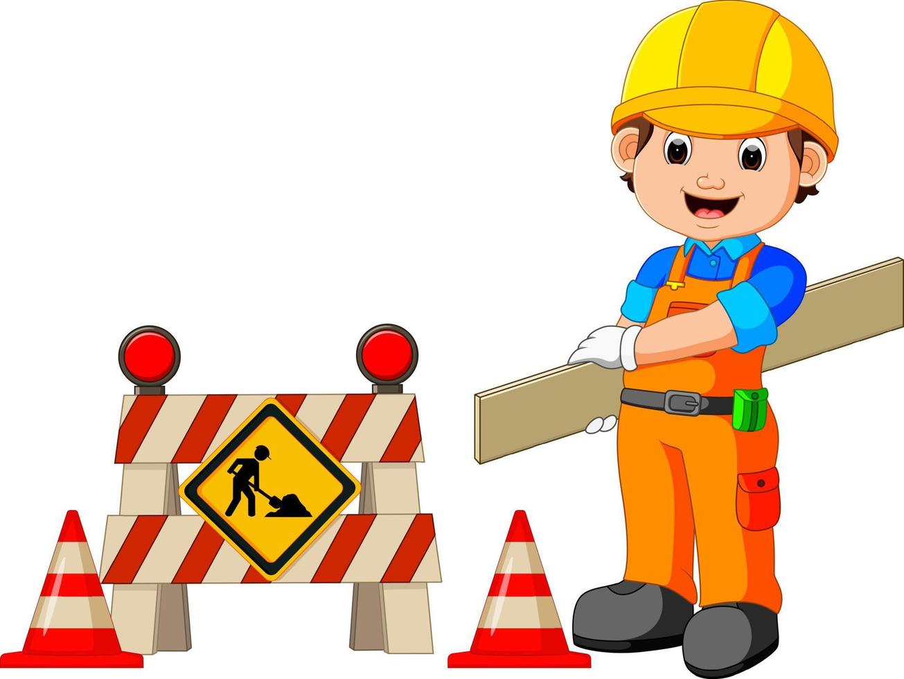 worker with construction sign vector